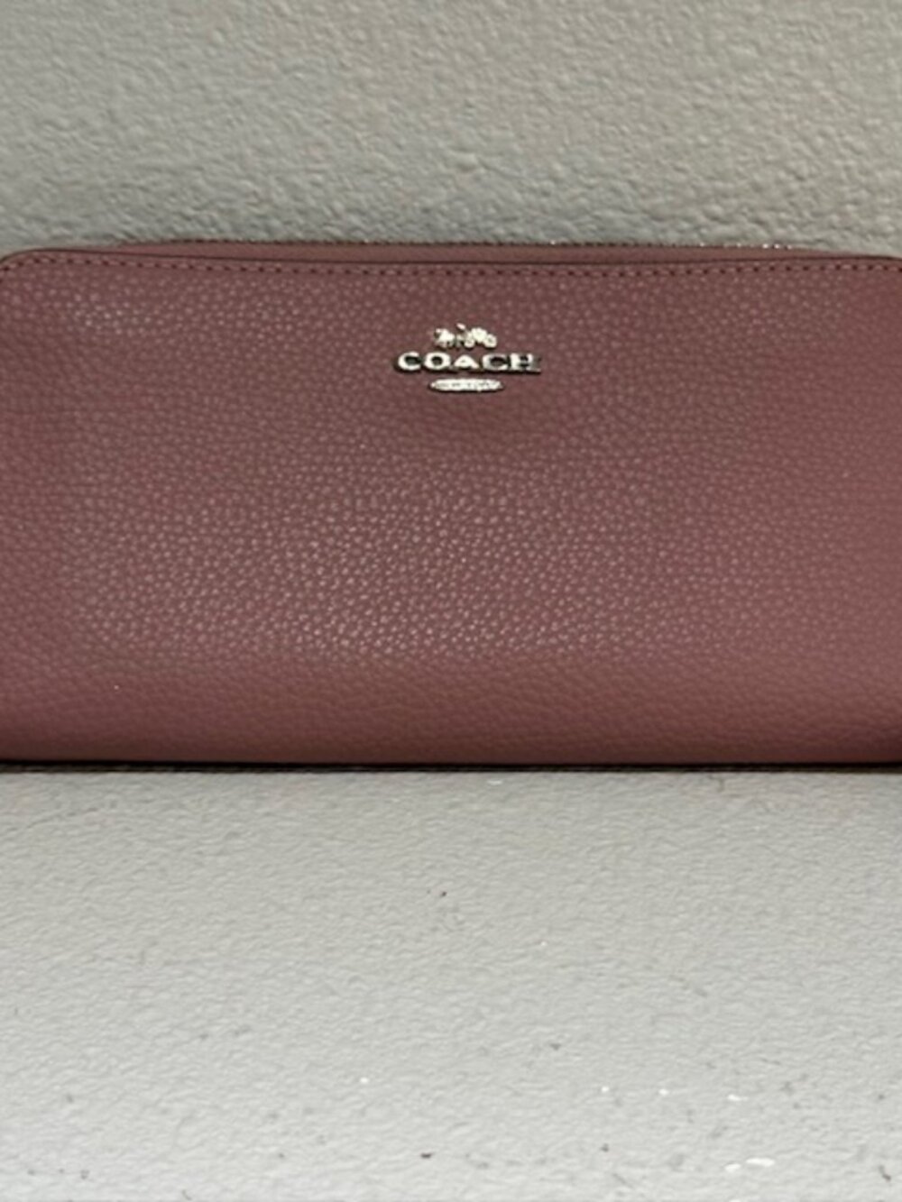 Coach Accordion Zip Around Wallet Dusty Pink Leather Silver Logo Long Wallet